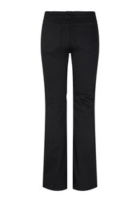 Blugi negri cu picior drept văzuți din spate, cu două buzunare posterioare și găici pentru curea.