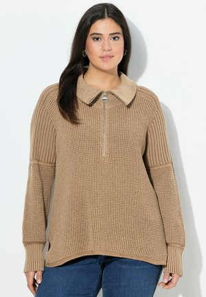 TWO-TONE MIXED TROYER COLLAR - Pullover - caramel