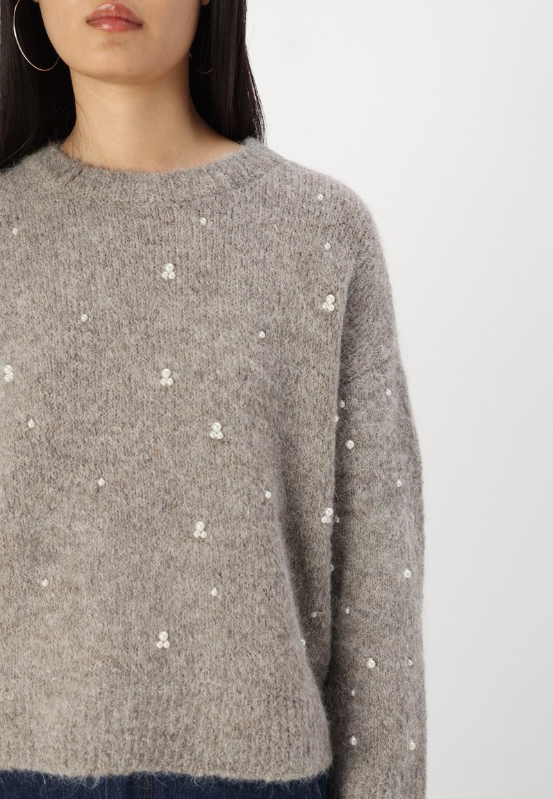 Pull à manches longues et col rond en tricot à paillettes pour femme, gris, Petit