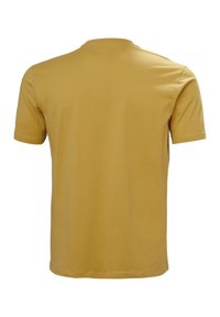 Korte mouwen t-shirt in mosterdgeel, gemaakt van zachte katoen. Heeft een ronde halslijn en een effen achterkant zonder zichtbare logo's of patronen.