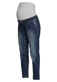 Gravidjeans i mörkbl�å denim med en grå stretchmagepanel, rak bendesign och framfickor för funktionalitet.