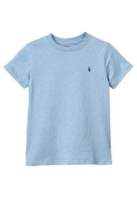 Ljust blå bomulls t-shirt med korta ärmar, rund halsringning och en liten marinblå polo-logga på vänster bröst. Mjuk textur och klassisk passform.