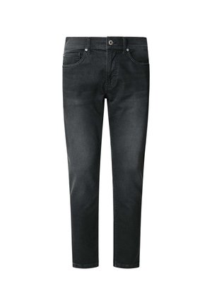 Schwarze Jeans aus Denim mit Slim-Fit, Fünf-Taschen-Design und subtiler Ausbleichung. Mit Metallknopf und Reißverschluss, gerade Säume.