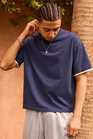 DOUBLE LAYER BADGE TEE UNISEX - T-shirt - bas - navy