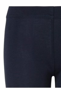 Dark navy leggings with a smooth, textured fabric. Features a wide waistband and subtle stitching along the edges. No patterns or accents.