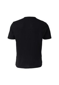 Zwarte T-shirt met korte mouwen, gemaakt van zachte katoen, met een klassieke ronde hals en een rechte snit voor een casual pasvorm. Geen afbeeldingen of patronen.