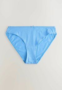 Culotte bikini pour femmes en coton bleu clair avec un petit nœud décoratif au centre de la ceinture.