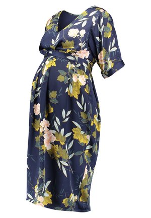 JoJo Maman Bébé, FLORAL V NECK SHORT SLEEVE DRESS - Freizeitkleid - navy
