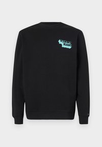 Zwarte sweatshirt van katoen, met een turquoise grafisch logo aan de voorkant. Ronde hals en geribbelde manchetten.