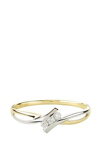 Aukso ir sidabro žiedas su bangos dizainu, kuriame centre yra trys apvalūs deimantai, lygus paviršius ir poliruota tekstūra.