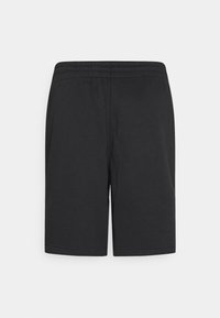 Shorts noirs en tissu doux, dotés d'une taille élastique, de jambes droites et sans poches ni embellissements visibles.