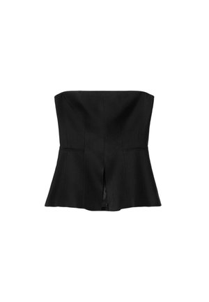 Μαύρο τοπ χωρίς τιράντες με πτυχωτό τελείωμα (peplum), με δομημένες ραφές και κεντρική σχισμή στο εμπρός μέρος στο τελείωμα, σχεδιασμένο για εφαρμοστή σιλουέτα.