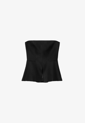 Μαύρο τοπ χωρίς τιράντες με πτυχωτό τελείωμα (peplum), με δομημένες ραφές και κεντρική σχισμή στο εμπρός μέρος στο τελείωμα, σχεδιασμένο για εφαρμοστή σιλουέτα.