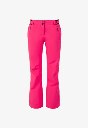 Felroze skibroek met een rechte pijpdesign, gemaakt van waterdicht materiaal. Voorzien van een verstelbare tailleband en ritszakken aan de zijkant.