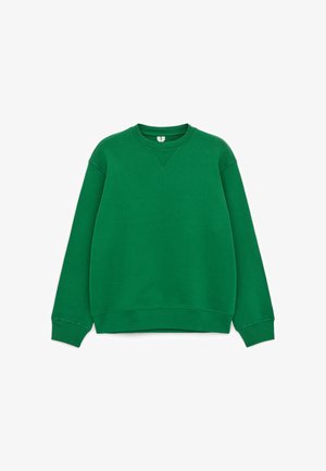 Groen sweatshirt gemaakt van zacht materiaal, met een ronde hals, lange mouwen en een comfortabele pasvorm met geribbelde manchetten en zoom.
