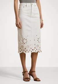 Lauren Ralph Lauren - EYELET DENIM MIDI SKIRT - Denim skirt - white wsh Thumbnail Image 1
