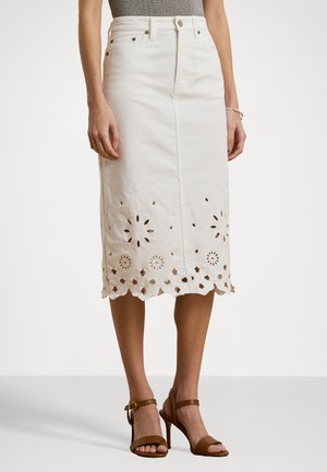 EYELET DENIM MIDI SKIRT - Jeansskjørt - white wsh