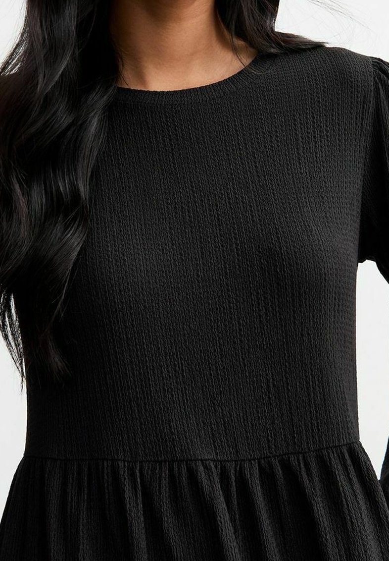 flare dress knee length Black Cotton Flax High Neck Knee Length Fit and Flare Dress 68