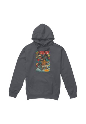 Dunkelgrauer Hoodie mit buntem Guardians of the Galaxy Comic-Cover-Druck vorne und einer Fronttasche.