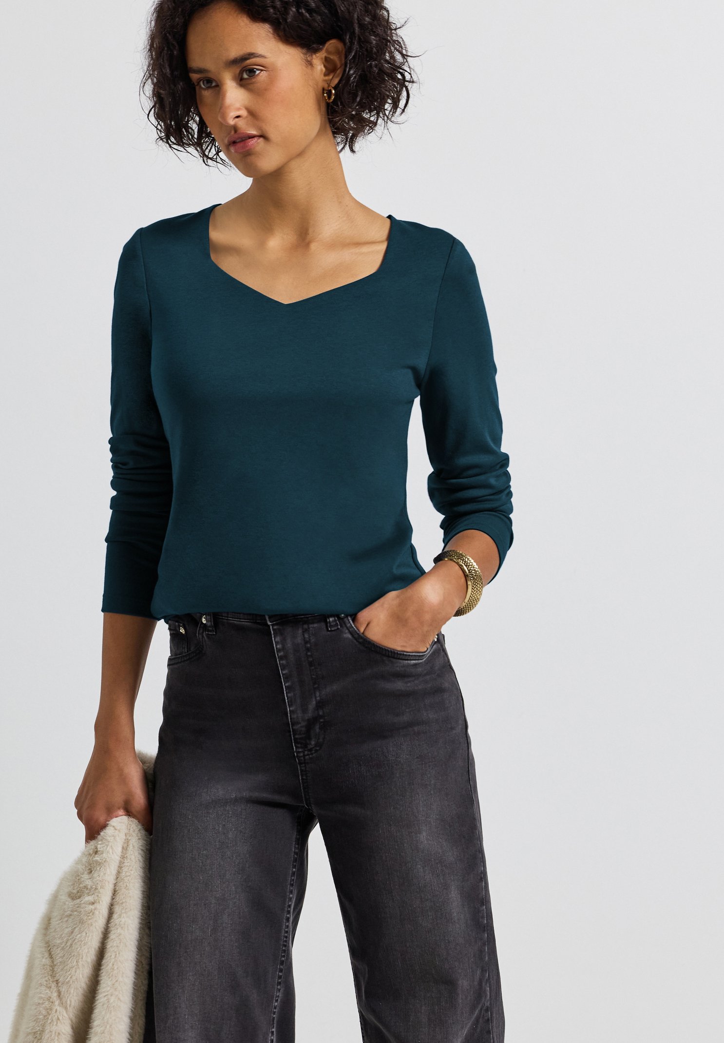 Abbigliamento Casual Donna Street One A322908 Giacca Effetto Maglia, In Cotone Beige, 42 Donna Top Jersey Colletto Camicia