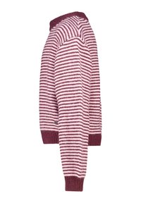 Neulepaita vuorotellen tummanpunaisista ja vaaleanpunaisista raidoista. Varustettu nyörimäisellä kauluksella ja hihansuilla. Pehmeä rakenne ja rento istuvuus.