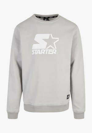 Hellgrauer Starter-Hoodie mit weißem Logo und Stern-Grafik, die auf der Vorderseite zentriert ist, mit gerippten Bündchen und Saum sowie Rundhalsausschnitt.