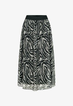 Pusgarš, caurspīdīgs melnbalts zebras raksts, piedāvā melnu elastīgu jostasvietu un plūstošu siluetu.