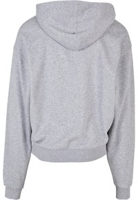Grijze cropped hoodie gemaakt van zachte stof, met een achterkant met een capuchon, lange mouwen en geribbelde zoom en manchetten.