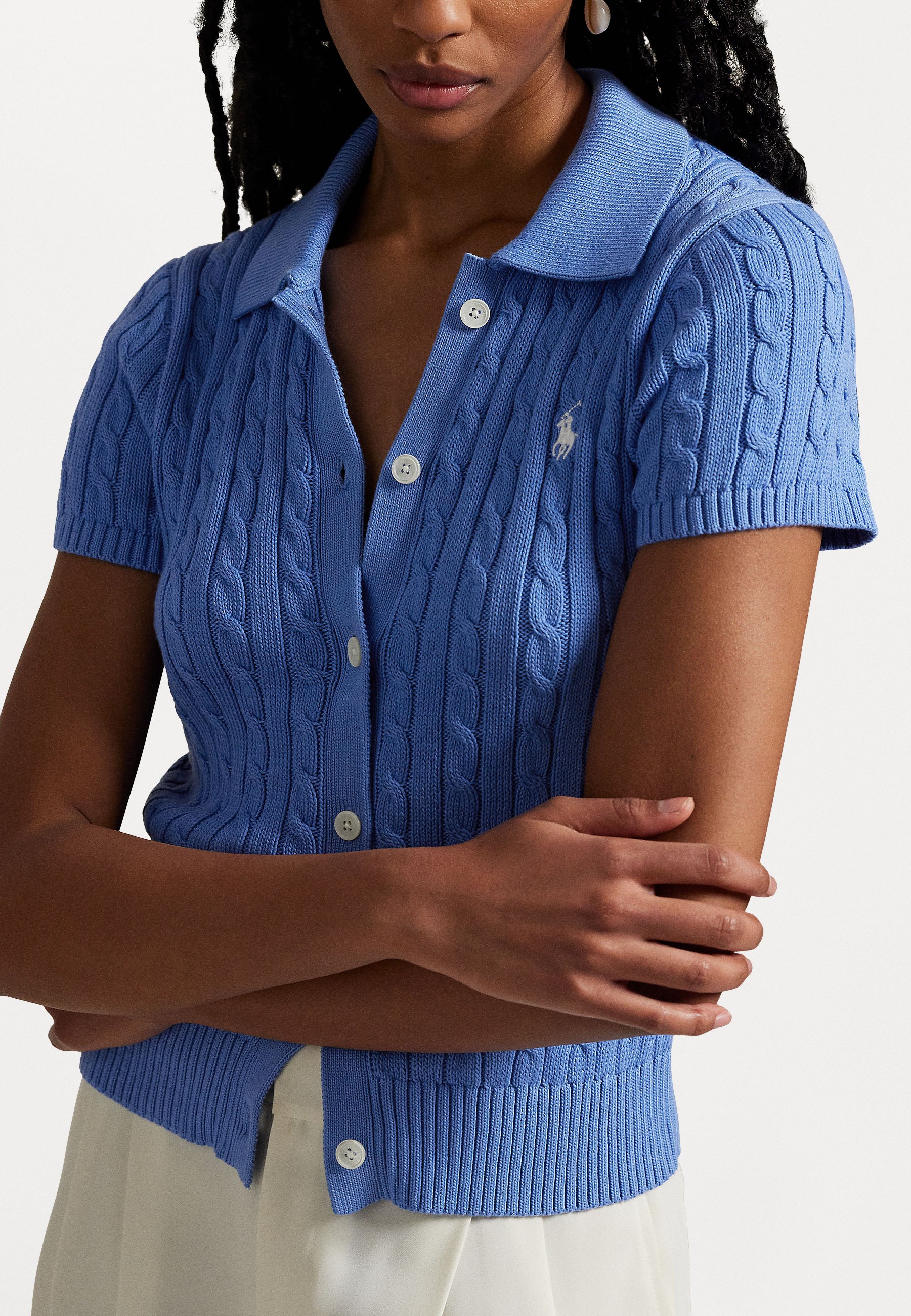 アウターその他 POLO RALPH LAUREN W cable knit short sleeve cardigan blue Ralph Lauren Cable Knit Short Sleeve Cardigan | Bloomingdale's
