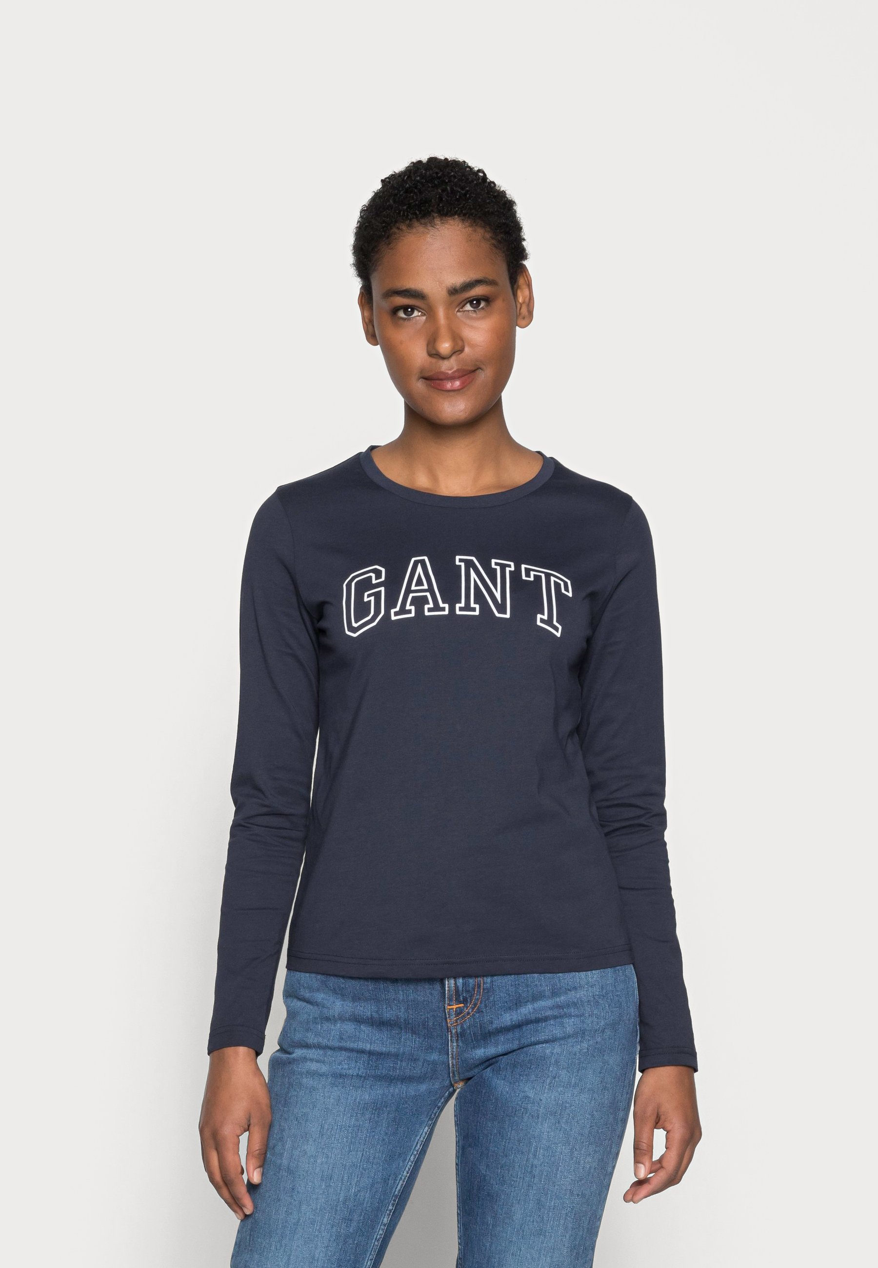 Gant Arch Logo Pitkahihainen Paita Evening Blue Sininen Zalando Fi