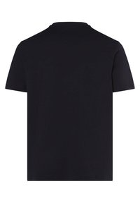 Czarna bawełniana koszulka z krótkimi rękawami, okrągłym dekoltem, gładką fakturą i bez widocznych wzorów lub akcentów. Czysty, prosty design.