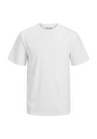 Witte katoenen T-shirt met een ronde hals en korte mouwen. Heeft een rechte zoom en een eenvoudige, gladde textuur. Logo bij de hals.
