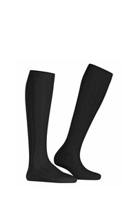 Calze nere al ginocchio con texture a coste e polsini elasticizzati per una vestibilità sicura. Realizzate in un materiale morbido ed elastico per garantire comfort.