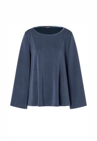 Marineblaues Langarmshirt mit rundem Ausschnitt und lockerer Passform. Weicher, glatter Stoff mit geradem Saum und minimalistischer Gestaltung.