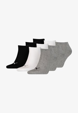 Drei Paar Knöchelsocken in Schwarz, Weiß und Grau, mit einem Logodesign an der Zehe und einem gerippten Bündchen für einen sicheren Sitz.