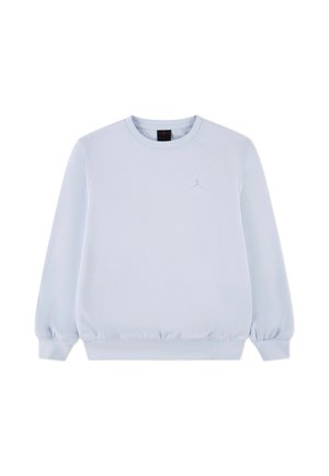 Lichtgrijze crewneck trui met lange mouwen, geribde manchetten en zoom, en een subtiel reliëflogo van Jumpman op de borst.