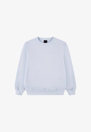 Jasnoszara bluza crewneck z długimi rękawami, ściągaczami na mankietach i u dołu oraz subtelnym wytłoczonym logo Jumpman na piersi.