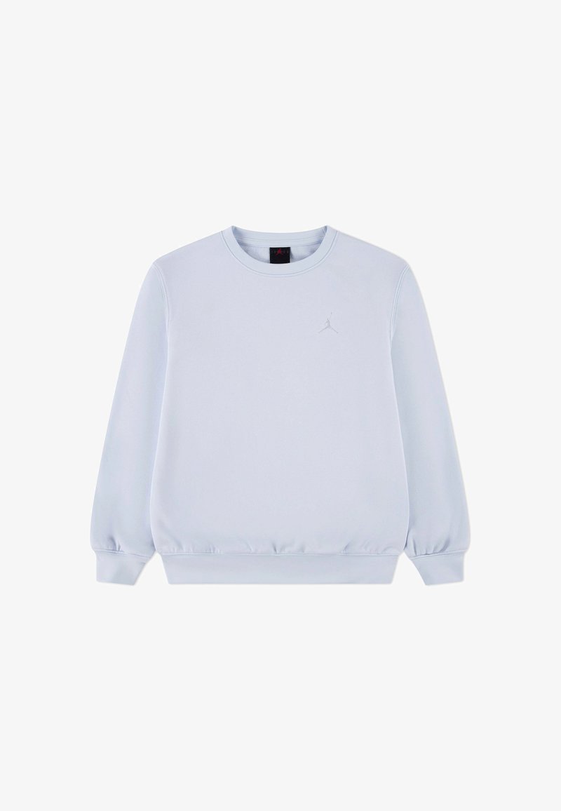 Sweat-shirt à col rond gris clair avec manches longues, poignets et ourlet côtelés, et un logo Jumpman embossé subtil sur la poitrine.