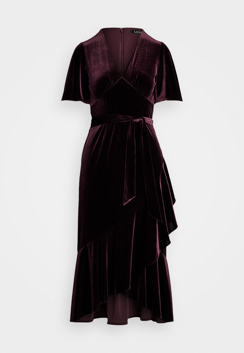Lauren Ralph Lauren BELTED VELVET FLUTTER SLEEVE DRESS - Day dress - royal  claret/black - Zalando.ie