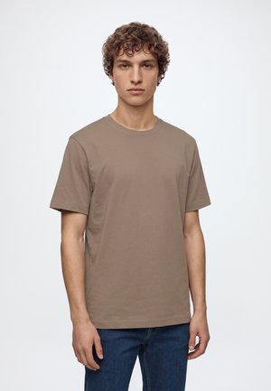 Selected SLMTAJ MID PEACH O NECK  - T-shirt basique - sky captain/morel