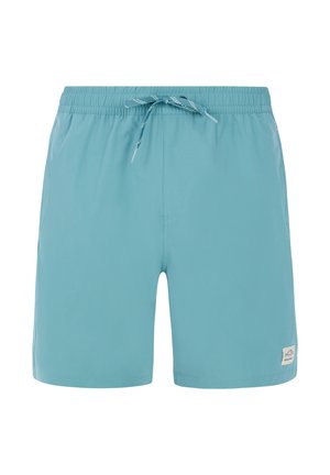 Herren-Schwimmshorts aus hellblauem Stoff, mit einem elastischen Bund und Kordelzug, seitlichen Taschen und einem kleinen Markenlogo-Patch.