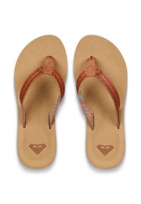 Ταμπά σανδάλια με καφέ λουριά με υφή και σχεδιασμό με μοτίβο. Μαλακό πέλμα με τυπωμένο λογότυπο. Επίπεδη σόλα για άνεση και ευκολία στη χρήση.