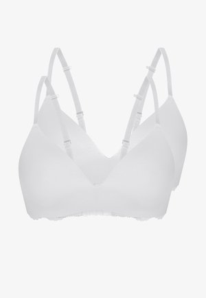 Weiße BHs mit Spitzendetails, nahtlosem Design, V-Ausschnitt, verstellbaren Trägern und weichem Stoff für hohen Tragekomfort. Im Doppelpack.