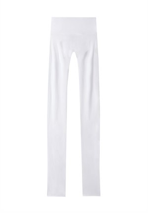 Hvide leggings med høj talje, glat tekstur og et tætsiddende design. Fremstillet af fleksibelt materiale velegnet til aktivt brug.