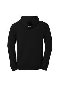Hoodie noir avec une texture douce, doté d'une capuche arrondie. Comprend un petit patch logo au dos. Manches longues et poignets côtelés.