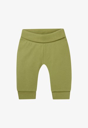 Olivgrüne, weiche Baumwollshorts mit einem breiten Bund und gerippten Knöchelabschlüssen, die einen lässigen Sitz und keine sichtbaren Nähte bieten.