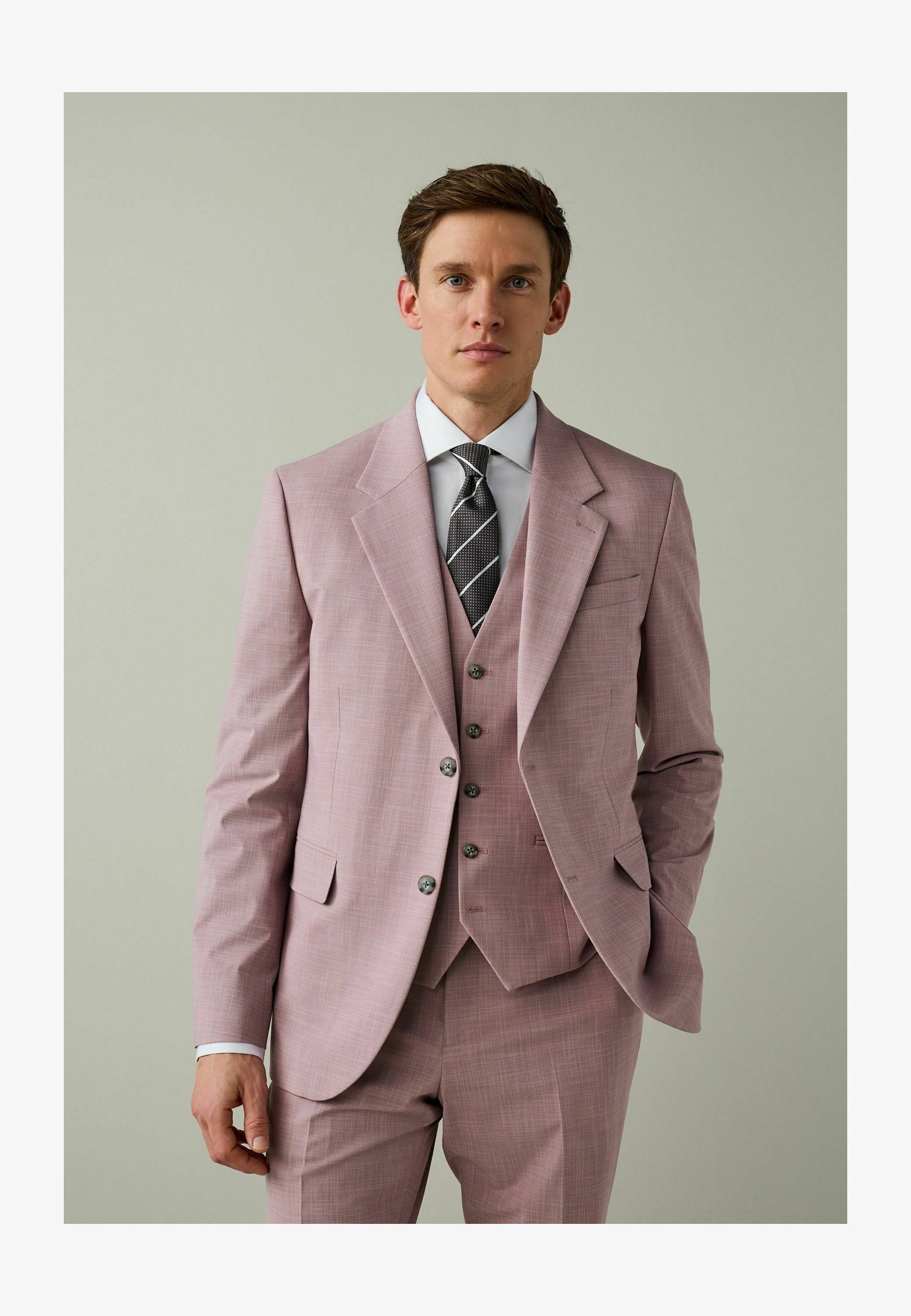 Camicia Uomo Con Cravatta E Fazzoletto Abbinati – Cromoncent, Maniche Lunghe, Tessuto Elastico Antirughe, Rosa Chiaro, Taglia M