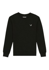Felpa nera con collo rotondo realizzata in cotone. Caratterizzata da maniche lunghe e un piccolo design grafico bianco sul petto. Texture liscia.