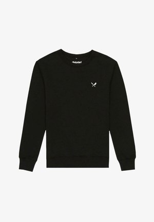 Zwarte crewneck sweatshirt van katoen. Beschikt over lange mouwen en een klein wit grafisch ontwerp op de borst. Soepele textuur.
