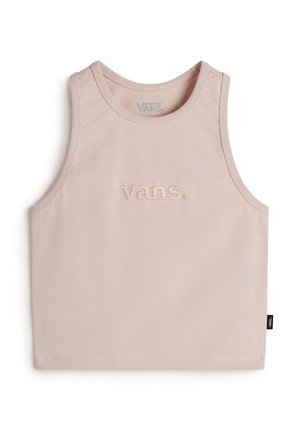 Light pink sleeveless tank top made of cotton, featuring an embroidered "vans." logo on the front and a rounded neckline.